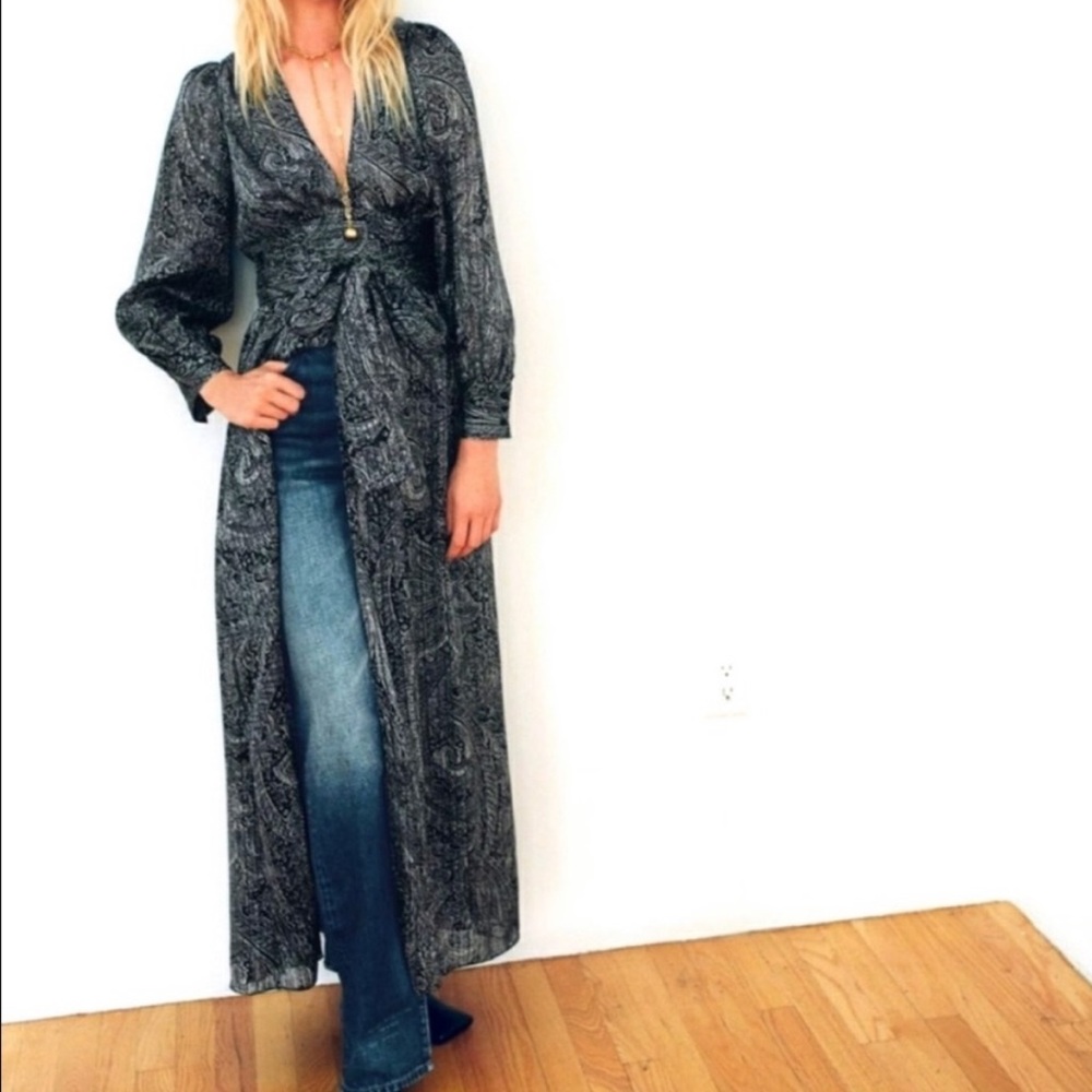Zara Black and Gray Paisley Wrap Maxi Dress Size small - Picture 3 of 6